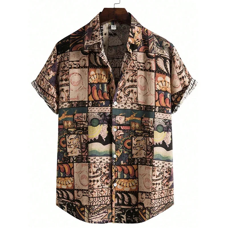 Summer Tiki Men'S Hawaiian Shirt 3D Printed Short Sleeved Button Down Lapel Shirt Oversized Tops Casual Aloha Shirts Man