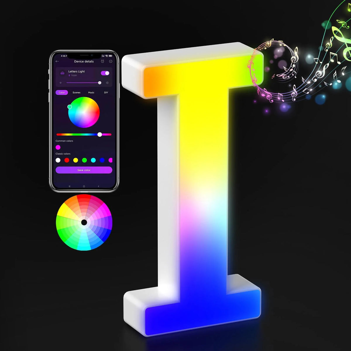 Light Up Letters LED Letter Lighted Letter Color Glitter Alphabet MeRGBW APP Music Sync Gift Logo Bar Wall Night Light Letters