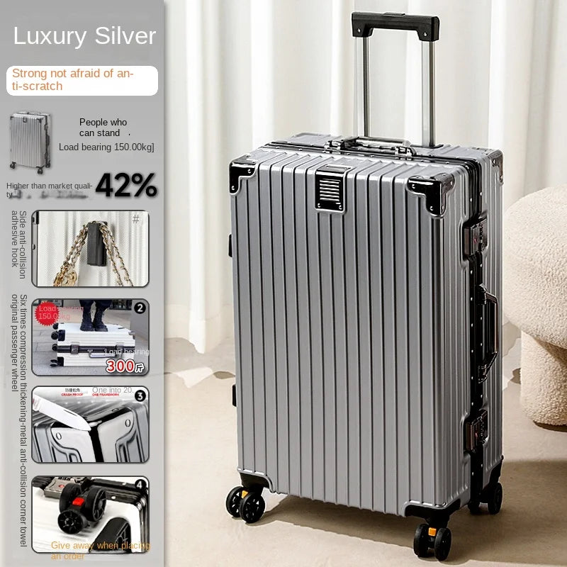 Suitcase Aluminum Frame New Luggage Men and Women Password trolley case Student Removable Wheel 20/28 inch Travel Suitcases