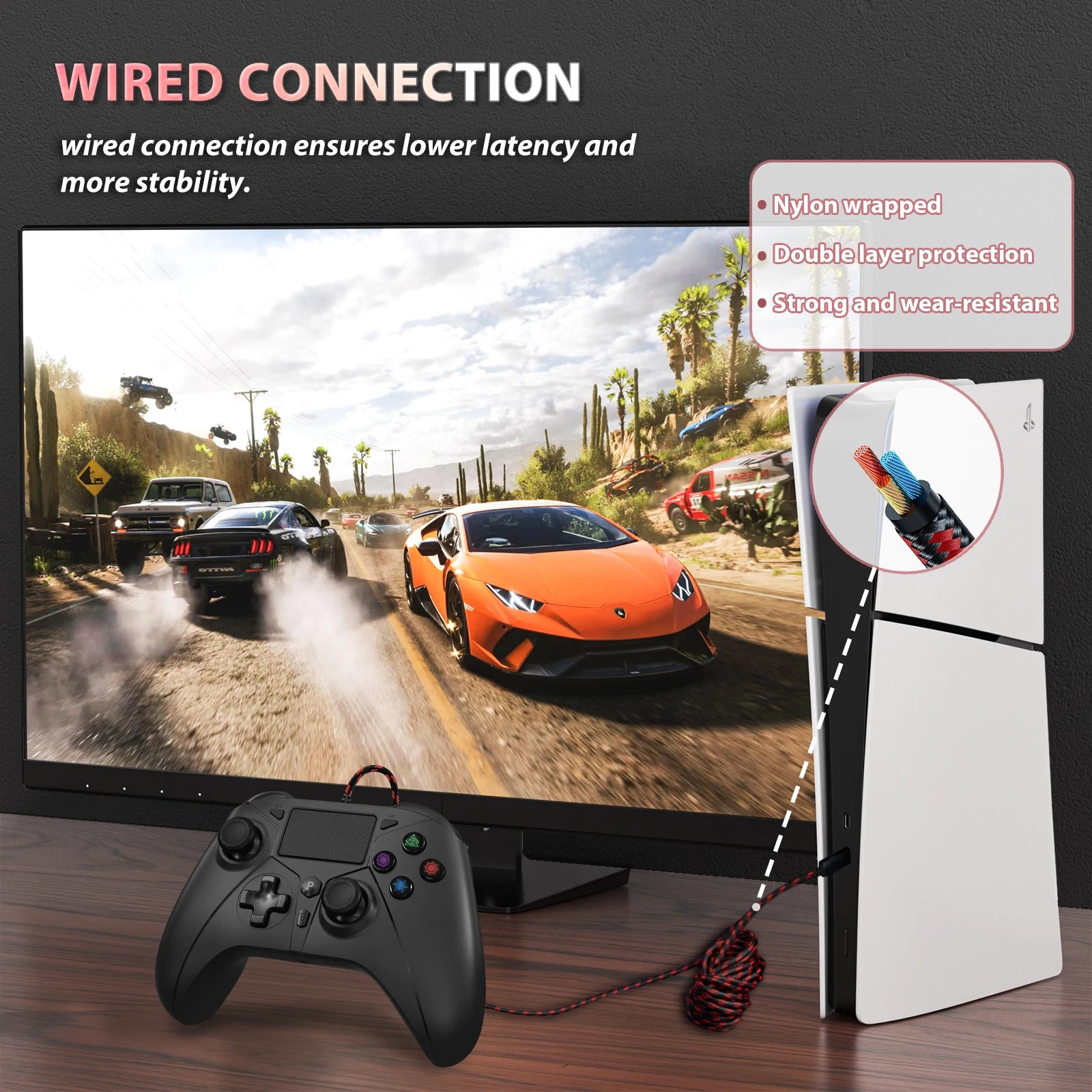 Gamepad For playstation 5 PS5/PS4/Pc Console Wire Controller With Turbo Touchpad Hall Trigger, Vibration Headphone Function Game