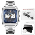 MEGIR Sport Quartz Watch Men Silver Blue Chronograph Dress Wristwatch with Stainless Steel Band Auto Date Luminous Hands 24-hour