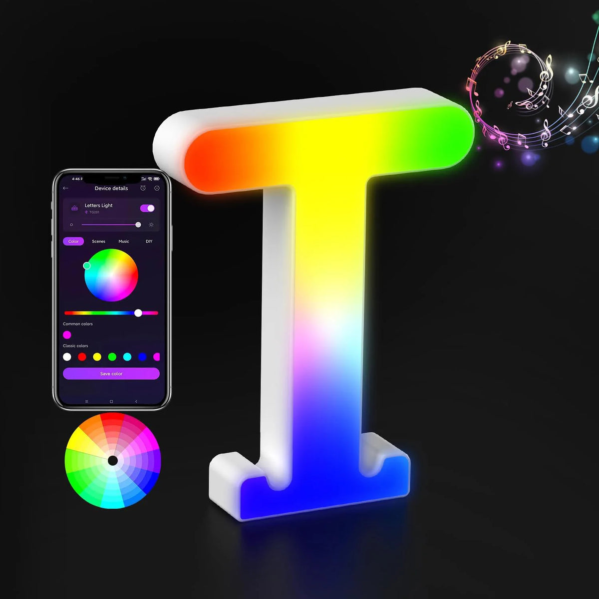 Light Up Letters LED Letter Lighted Letter Color Glitter Alphabet MeRGBW APP Music Sync Gift Logo Bar Wall Night Light Letters