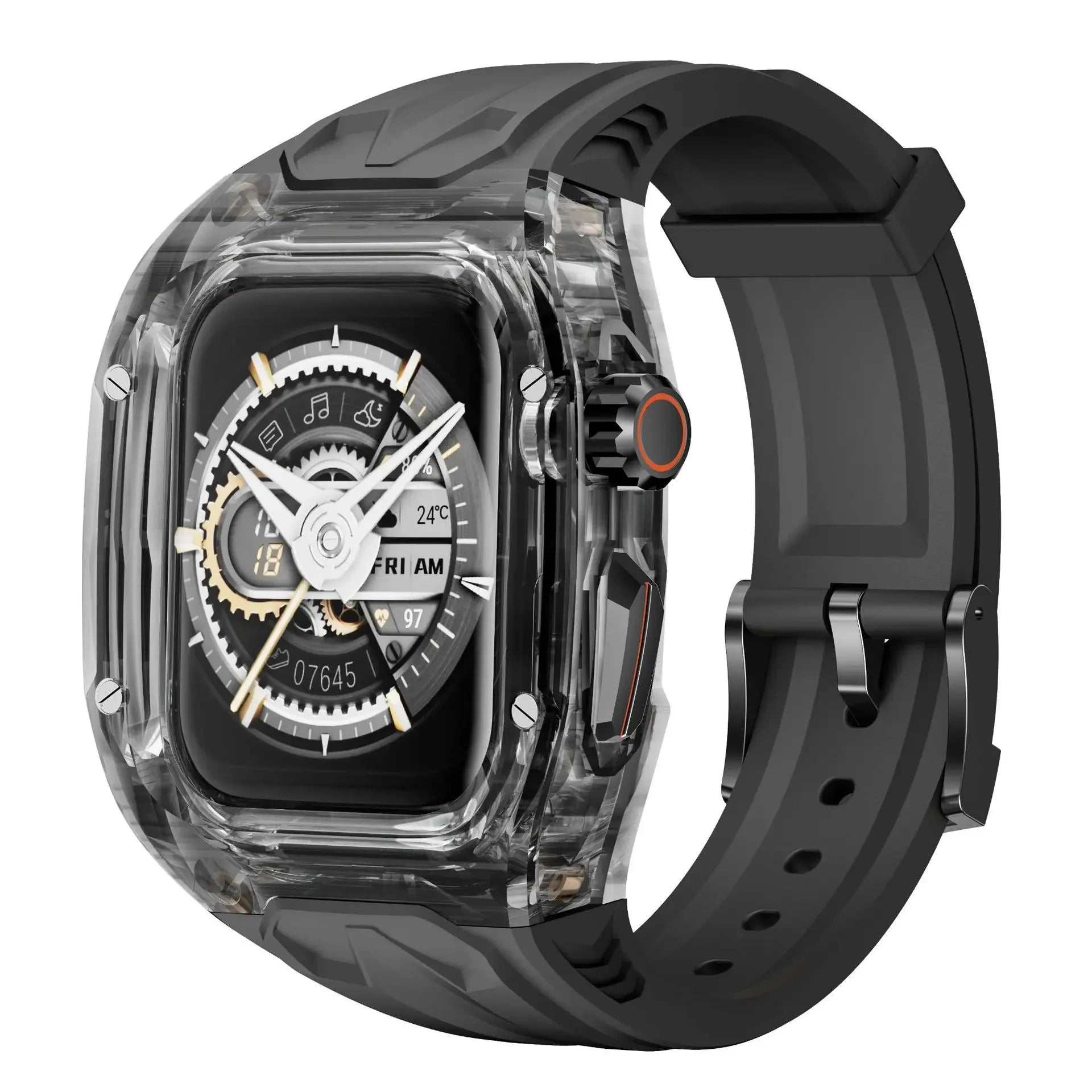 RICHARD Mile Watchband for iWatch Series 10/Ultra2, 46mm 49mm 45mm 44mm 42mm, Crystal Case + Silicone Strap for Series 9/8/7/SE2
