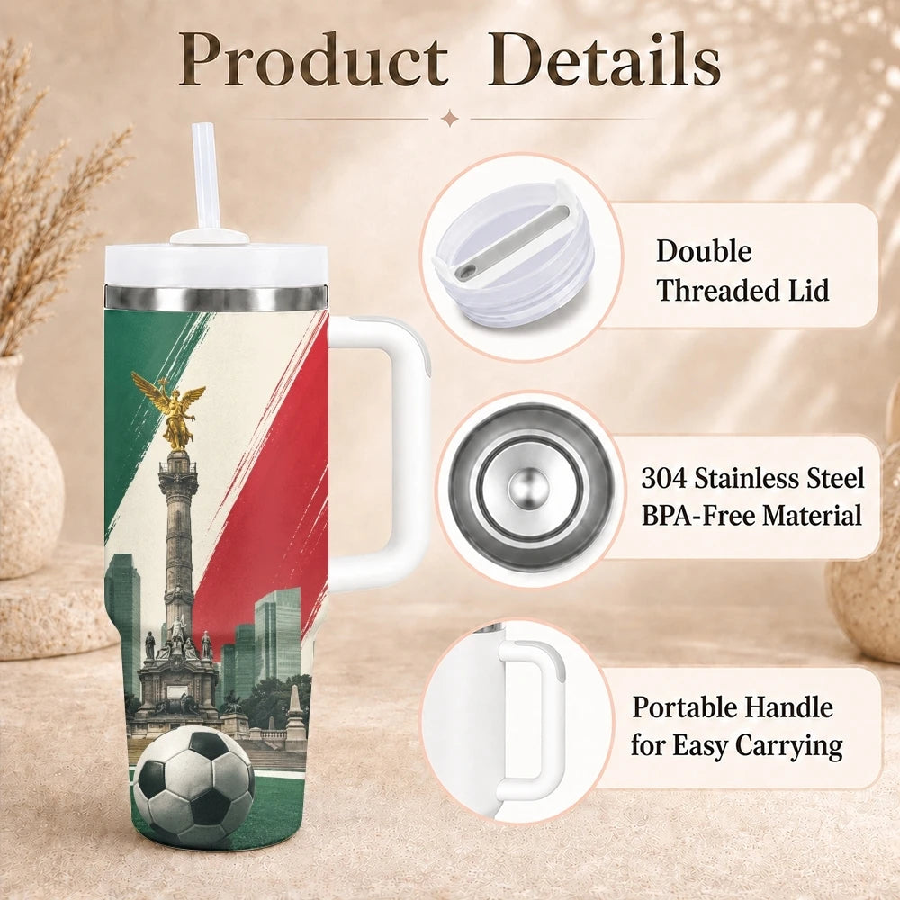 2026 MEXICO Football Vacuum Flasks 40oz Stainless Steel Insulated Tumbler with Handle & Straw Leakproof Travel Mug
