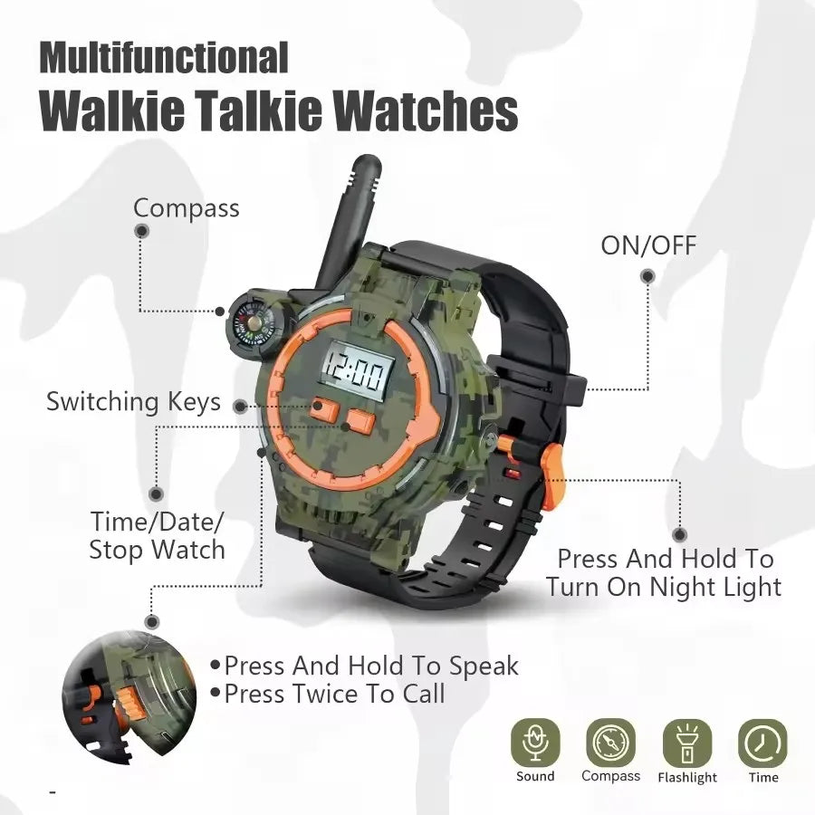 Kids 2PCS Rechargeable Walkie Talkies Two-Way Radios with Flashlight Compass for  Boys Girl Camping & Hiking Adventures
