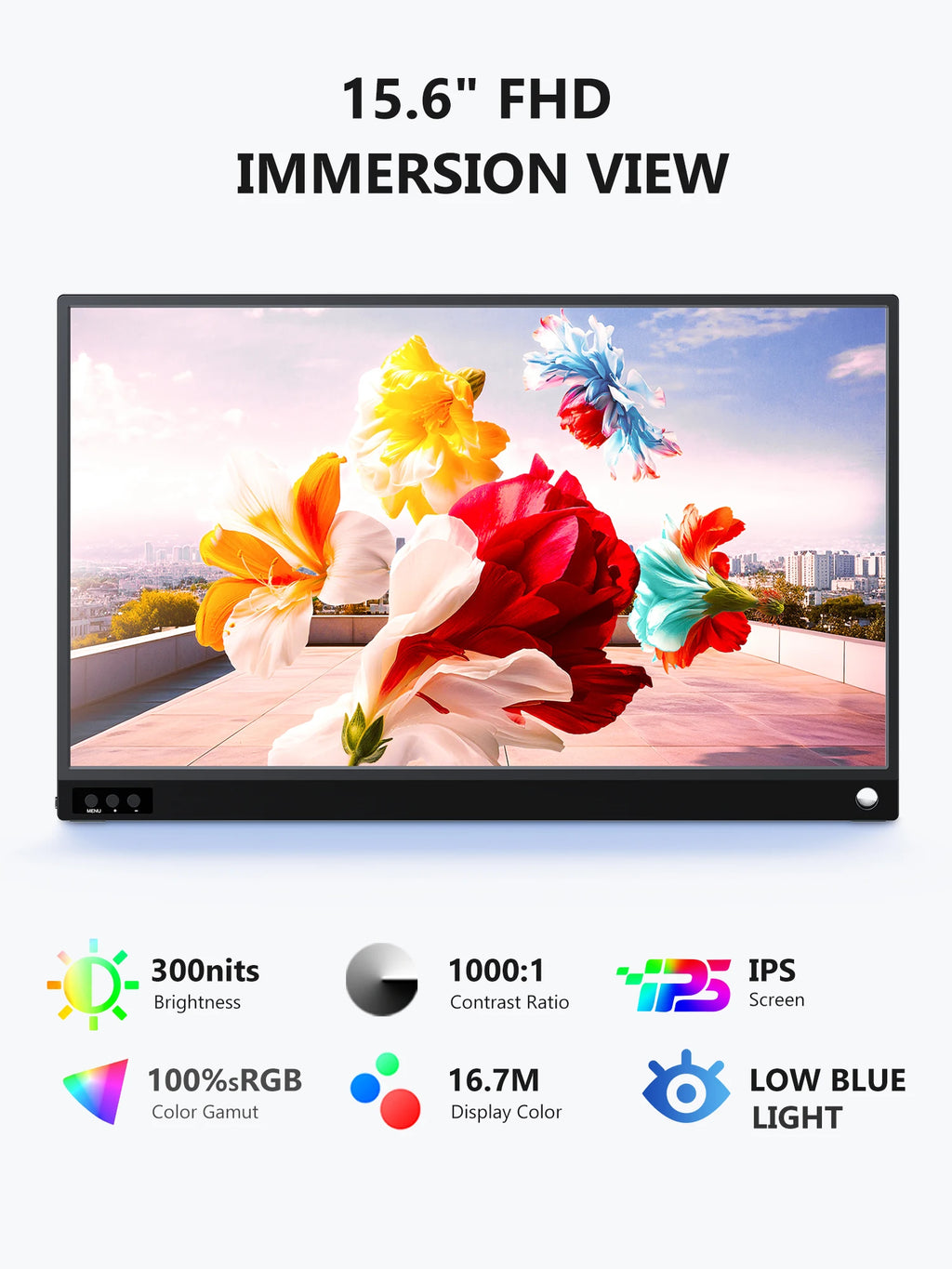 Amoudo 15.6 Inch Portable Monitor 1920x1080P  Extend Display IPS LCD Panel Penhole Stand VESA USBC Mini HDMI Mobile Display