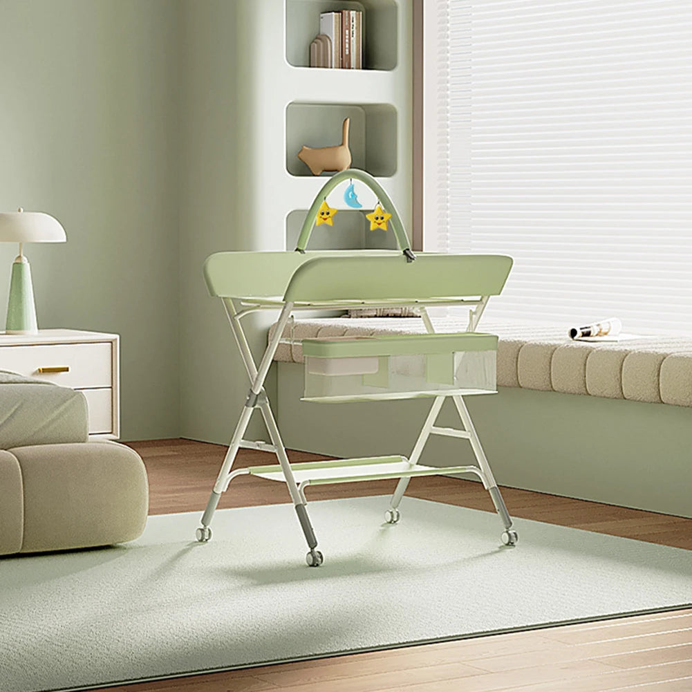 Mobile Folding Changing Table Changing Station with Storage Basket Changing Table for Nappy Changing, for Newborns and Toddlers