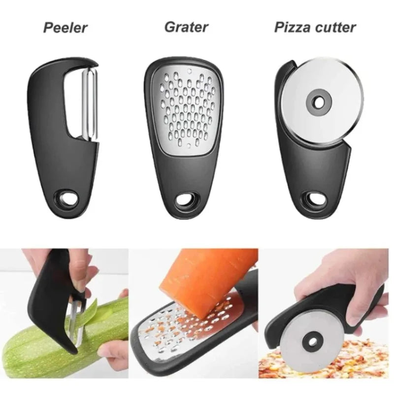 6pcs Kitchen Gadgets Set Cheese Bottle Opener Vegetable Peeler Pizza Cutter Garlic Grinder Herb Stripper Camp Cooking Supplies