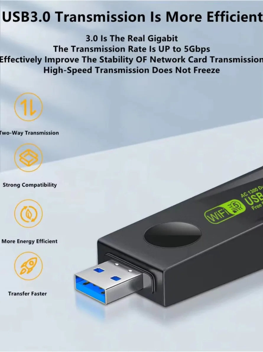 1300Mbps USB 3.0 WiFi Adapter Dual Band 2.4G+5Ghz Wi-Fi Dongle Receiver USB Wireless Network Card For Desktop Laptop Driver Free
