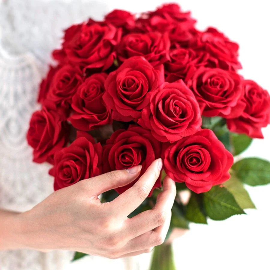1/3/5Pcs Artificial Flowers Bouquet Red Silk Fake Rose Flower for Wedding Home Table Decoration Christmas Valentine's Day Gifts
