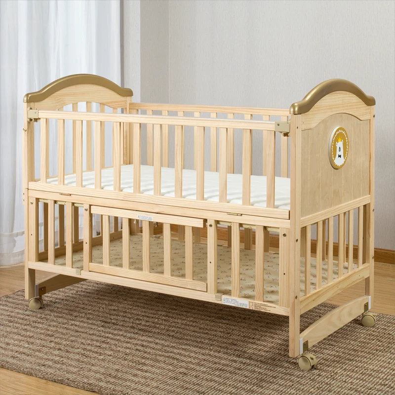 Wooden Crib Solid Wood Crib & Crib Cradle Bed Neonatal and Walker Suture Bed 0-8 Years with Mosquito Net