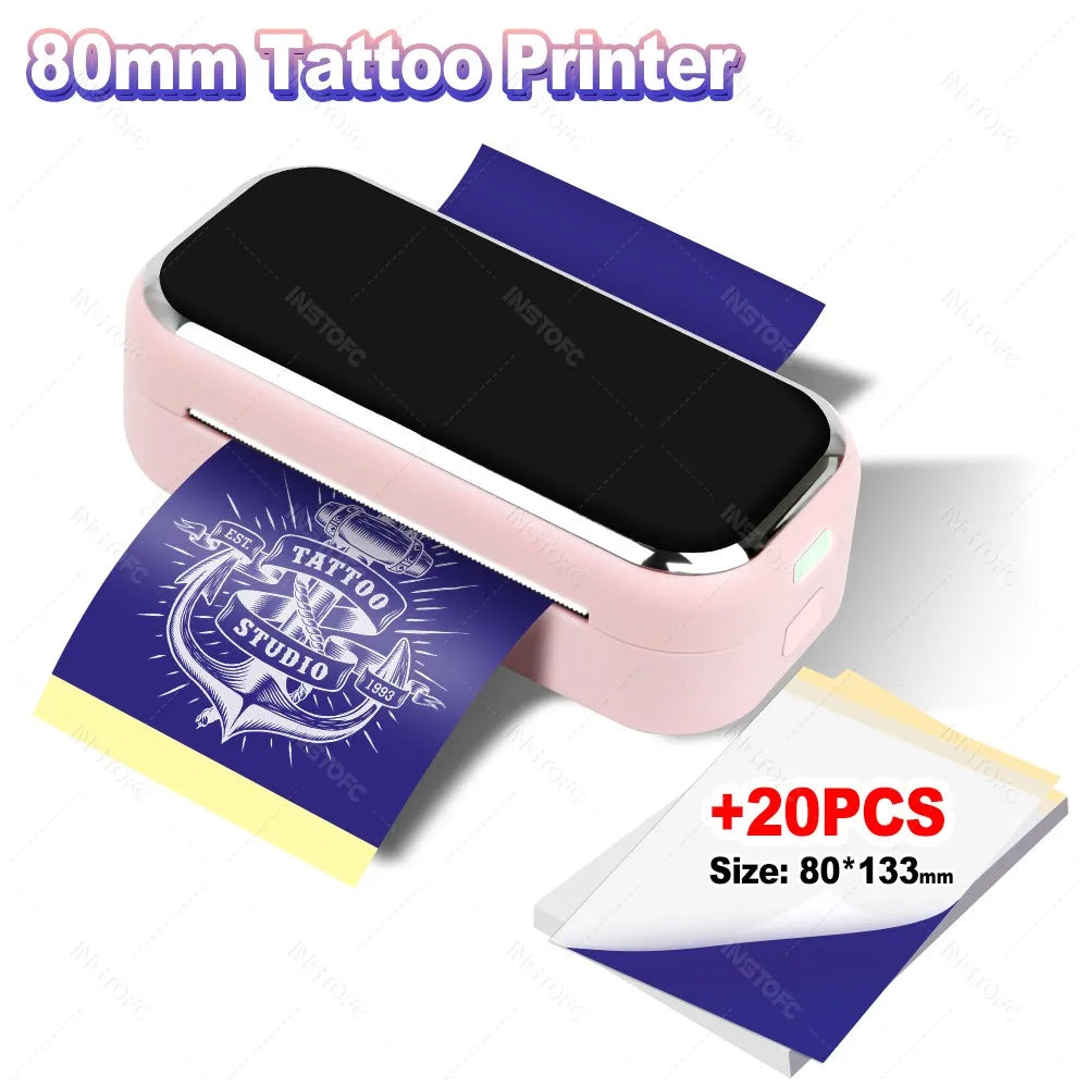 80mm Tattoo Stencil Printer Thermal Tattoo Printer with 3inch Transfer Paper Wireless Bluetooth Mini Portable Printer DIY Artist