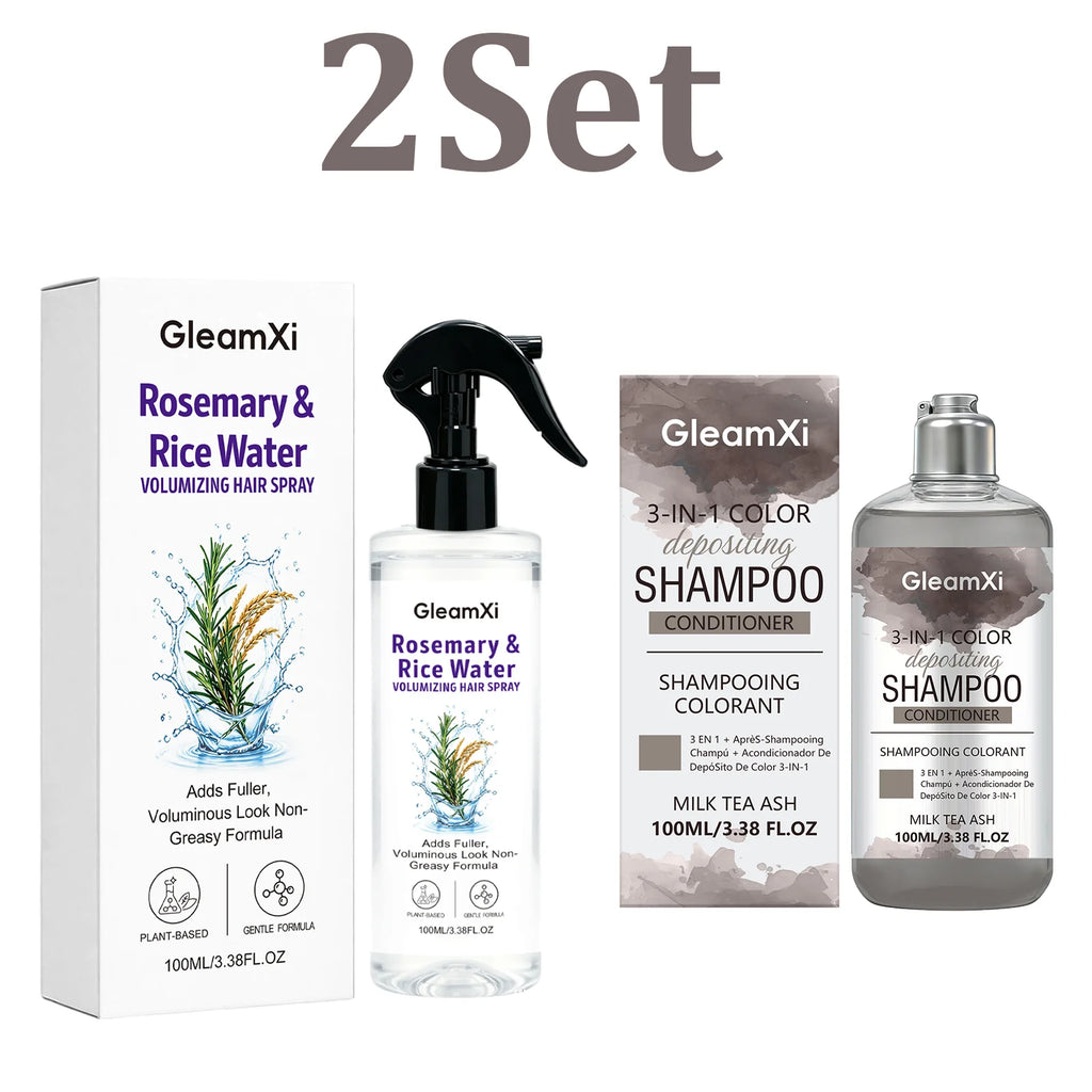 Hair Color Shampoo 3 in 1 Tint Conditioning Volumizing Nourishing Scalp Spray Set For Fine Flat Hair Smooth Shine Booster Care