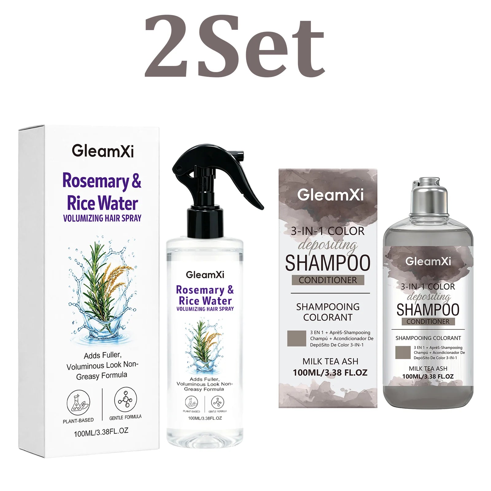 Hair Color Shampoo 3 in 1 Tint Conditioning Volumizing Nourishing Scalp Spray Set For Fine Flat Hair Smooth Shine Booster Care