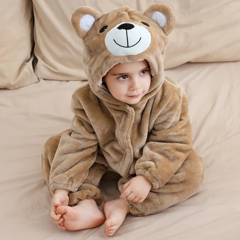 Kids Kigurumis Bear Animal Cartoon Onesies Baby Flannel Pajamas Infant Hooded Sleepwear Jumpsuits Cosplay Costume Cartoon onesie