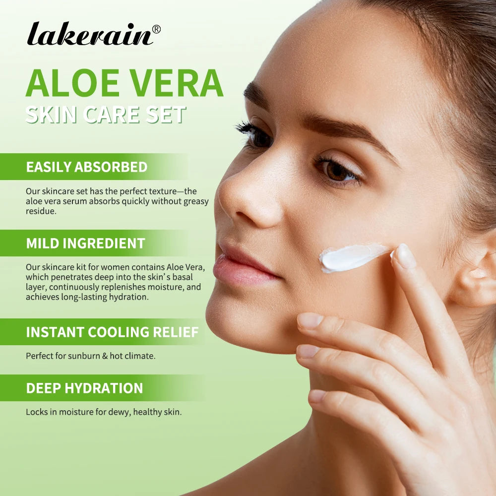 Aloe Vera Skin Care Set Deep Moisturizing Nourishing Face Skin Care Whitening Brightening Smooth Skincare Kit Gift for Woman