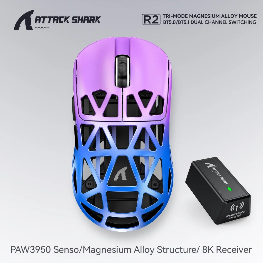 Attack Shark R2/8K Magnesium Gaming Mouse-8000Hz Polling, 48g Ultra Light, Tri-Mode Wireless, PAW3950Max Sensor with R2 Mini