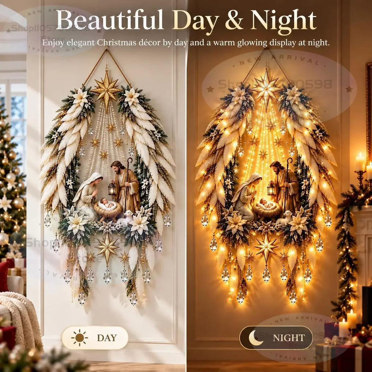 Heavenly Angel Wings Nativity Light – Lighted Nativity Wall Decor,Faith Inspired Holiday Decoration for Christmas Home Decor