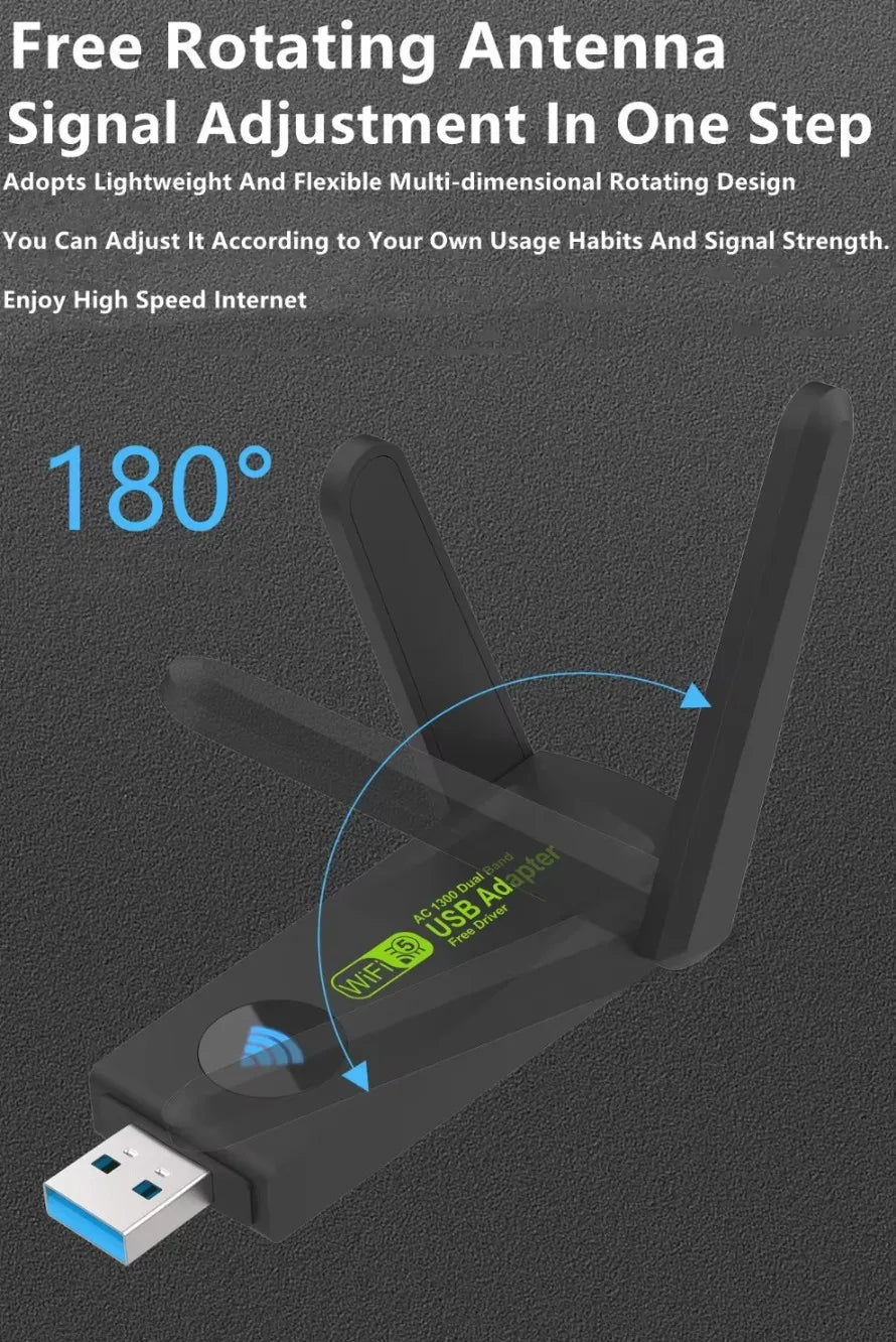 1300Mbps USB 3.0 WiFi Adapter Dual Band 2.4G+5Ghz Wi-Fi Dongle Receiver USB Wireless Network Card For Desktop Laptop Driver Free