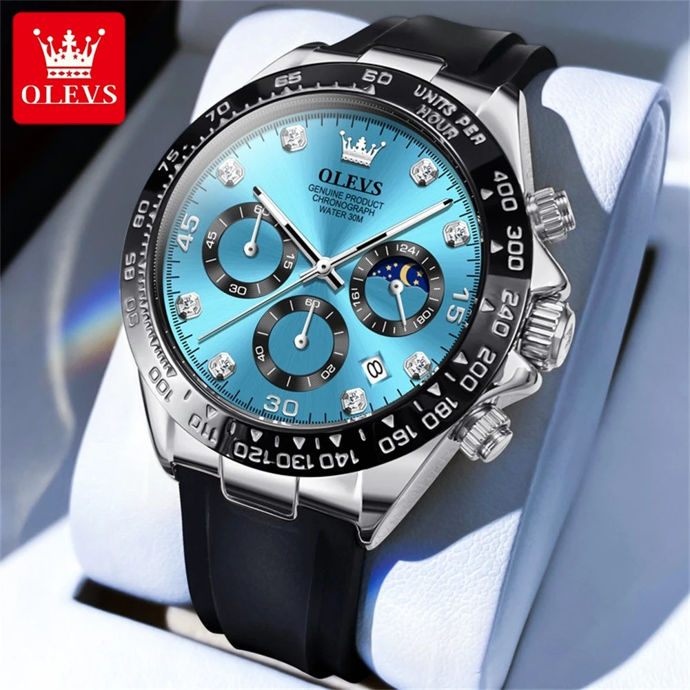 OLEVS 2875 Men Watch Original Fashion Brand Quartz Waterproof Luminous Watch For Man Three Small Dial Sport Moon Phase Watch