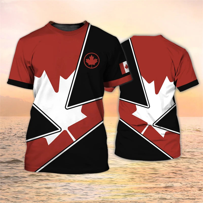 Canada Flag T-shirt Men's Maple Leaf Pattern Short Sleeved T Shirt Summer Casual Top Hip Hop T Shirts Women's Sports Clothes