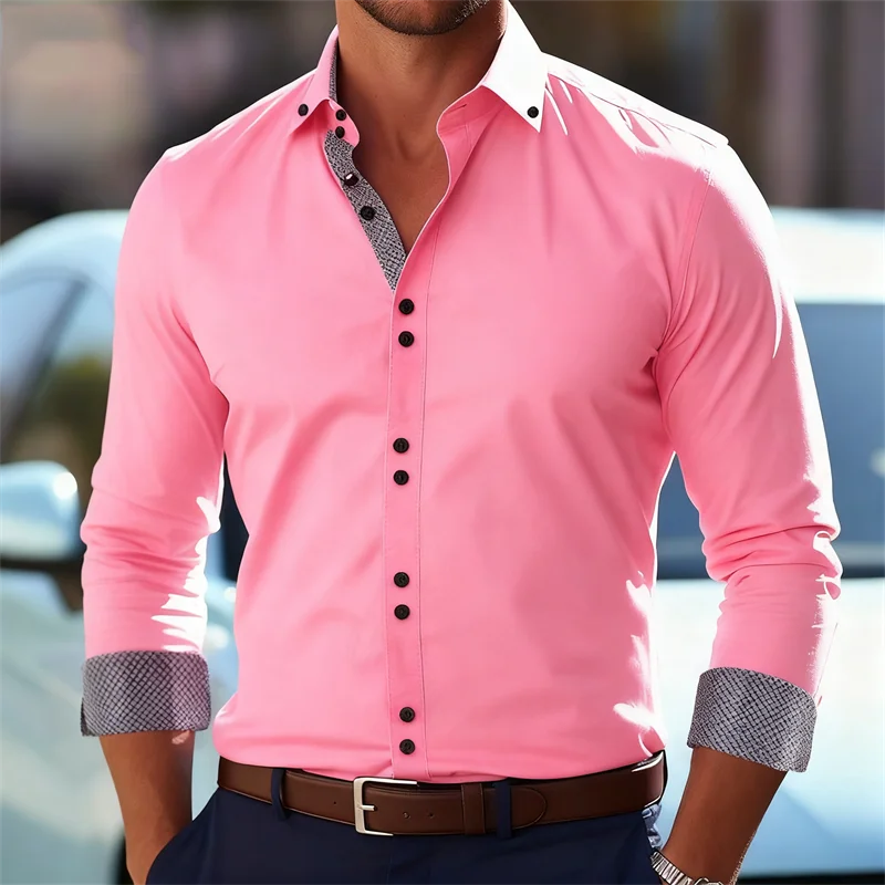 2026 New Men's Button Business Casual Shirt Long Sleeve Collar Shirt - Fashionable and Elegant Casual Top Shirt