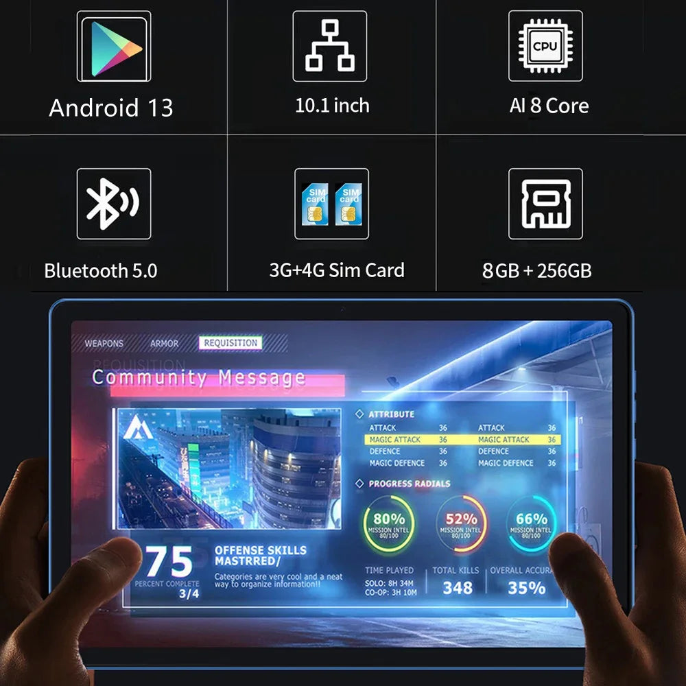 BDF-Y7 New 5G Pad 10.1 Inch Tablets Octa Core 8GB+256GB ROM HD Display Double SIM Dual Cameras Tablet Pc with Keyboard Mouse