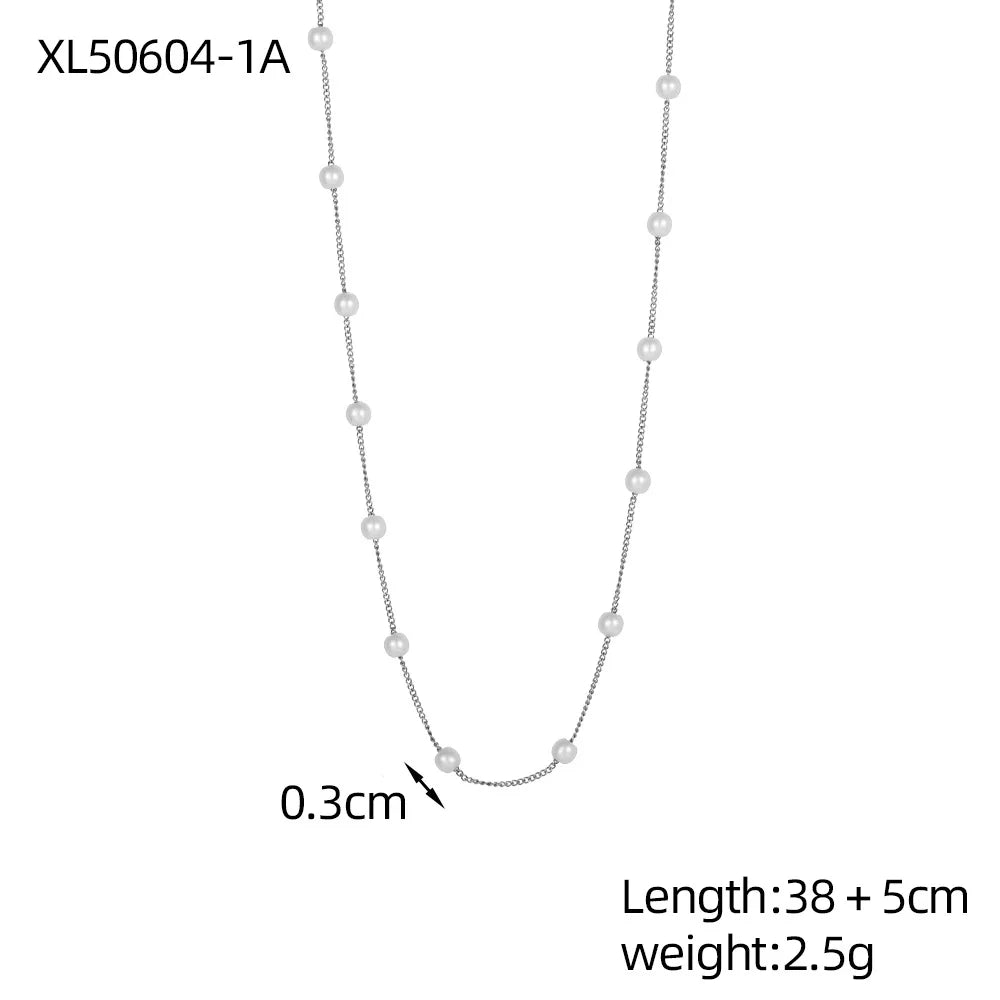 CARLIDANA Hot Selling High Quality Pearl Chain Stainless Steel Gold Plated Beaded Necklace Bracelet Set Jewelry for Women