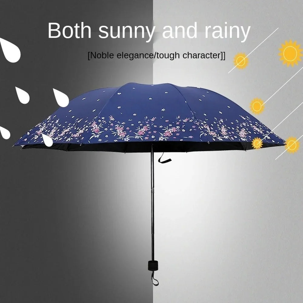 Double Large Umbrella Flower Pattern Rain Umbrellas Anti UV Sun Protection Rain Umbrella Women Folding Portable Travel Parasol