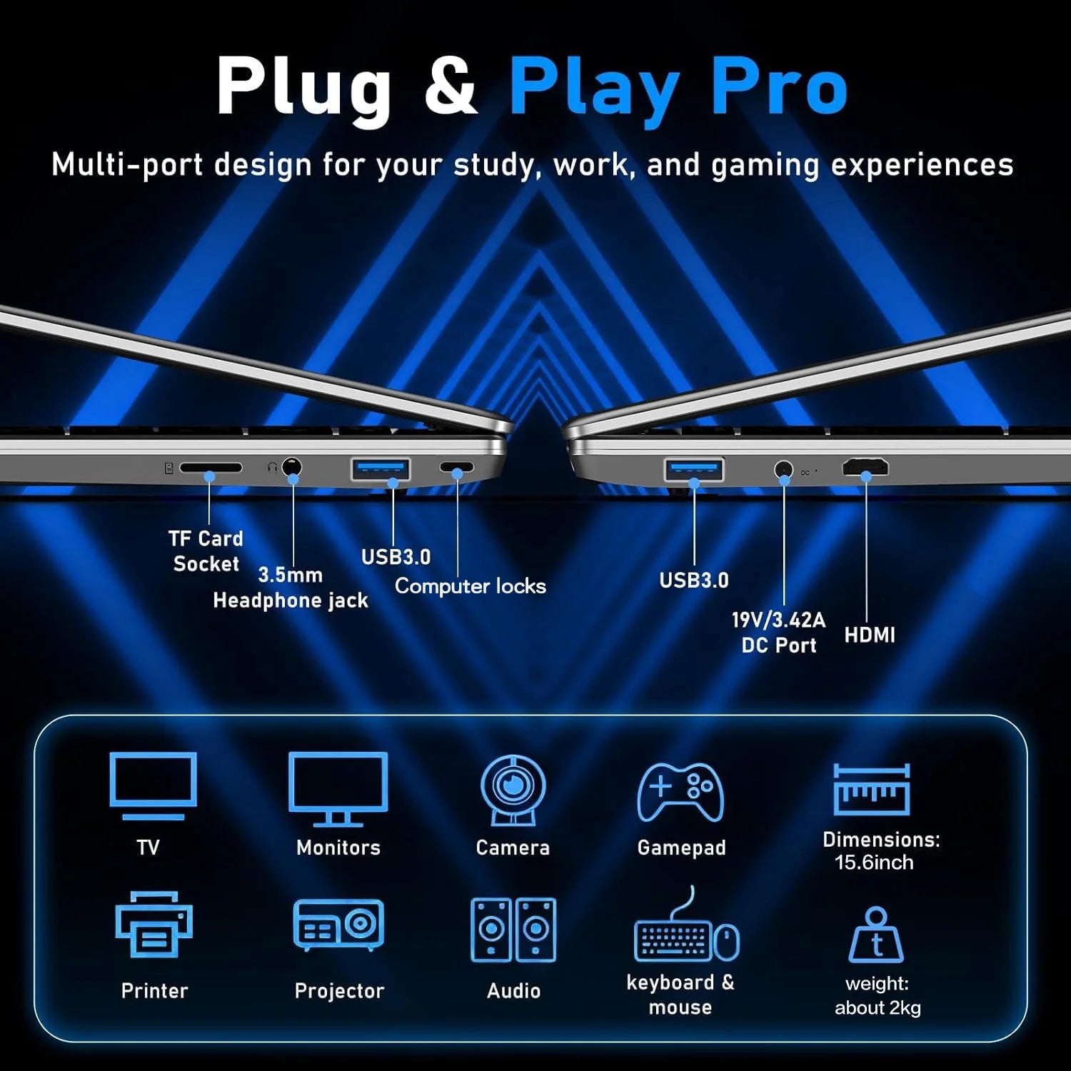 ACEKAMAS 15.6" Laptop Computer Intel Core i9 10980HK Windows 11 Pro Notebook Gamer 16GB RAM 1TB SSD IPS 1920*1080 Gaming Laptops