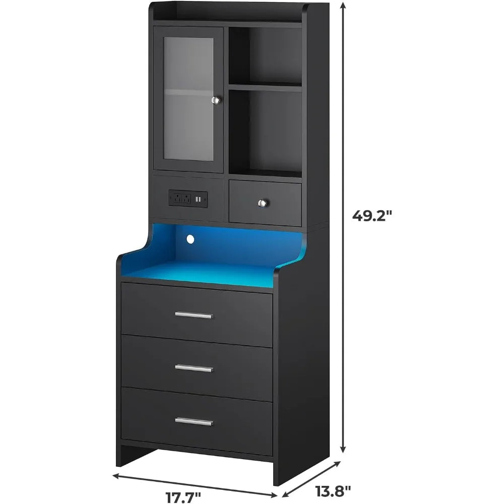 contemporary 49.2" led-lit nightstand with charging port and storage shelf