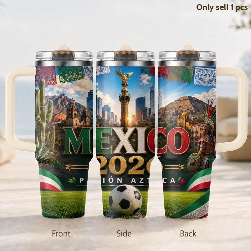 2026 MEXICO Football Vacuum Flasks 40oz 3rd Gen Vacuum Insulated Stainless Steel Tumbler Cup with Handle Straw Lid for Gifts