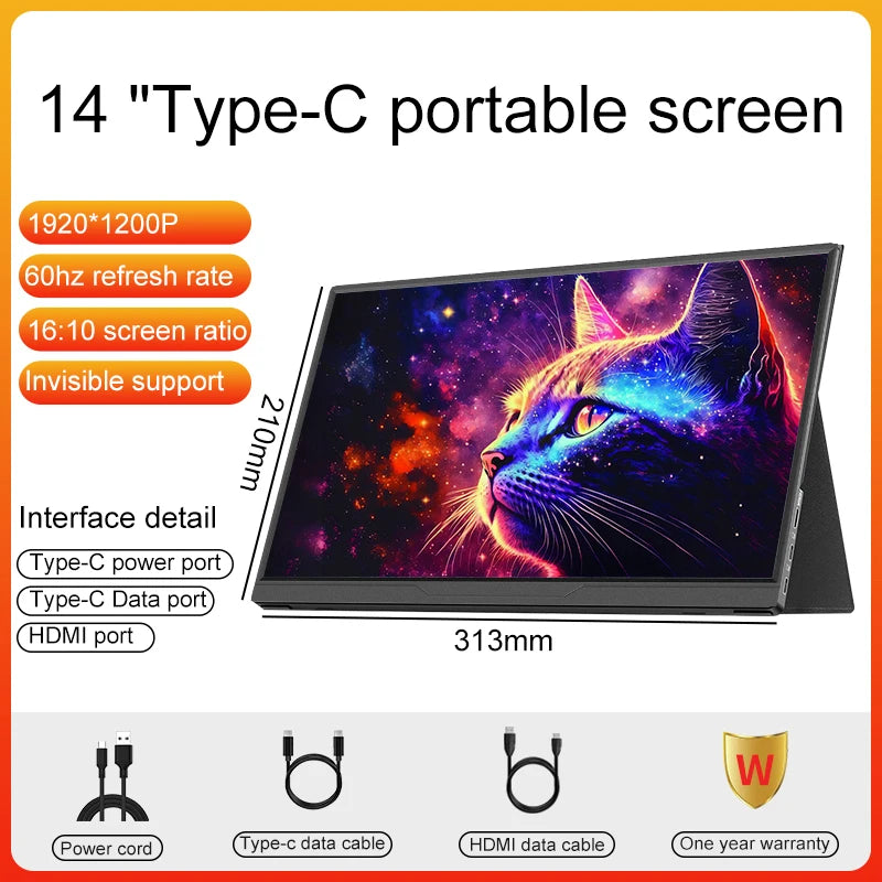 LANLIPU 14/16inch Portable Monitor  1920*1200Ultra-thin Gaming Laptop Display with Type C Mini HDMI For PS/Steam/Deck/Switch/PC