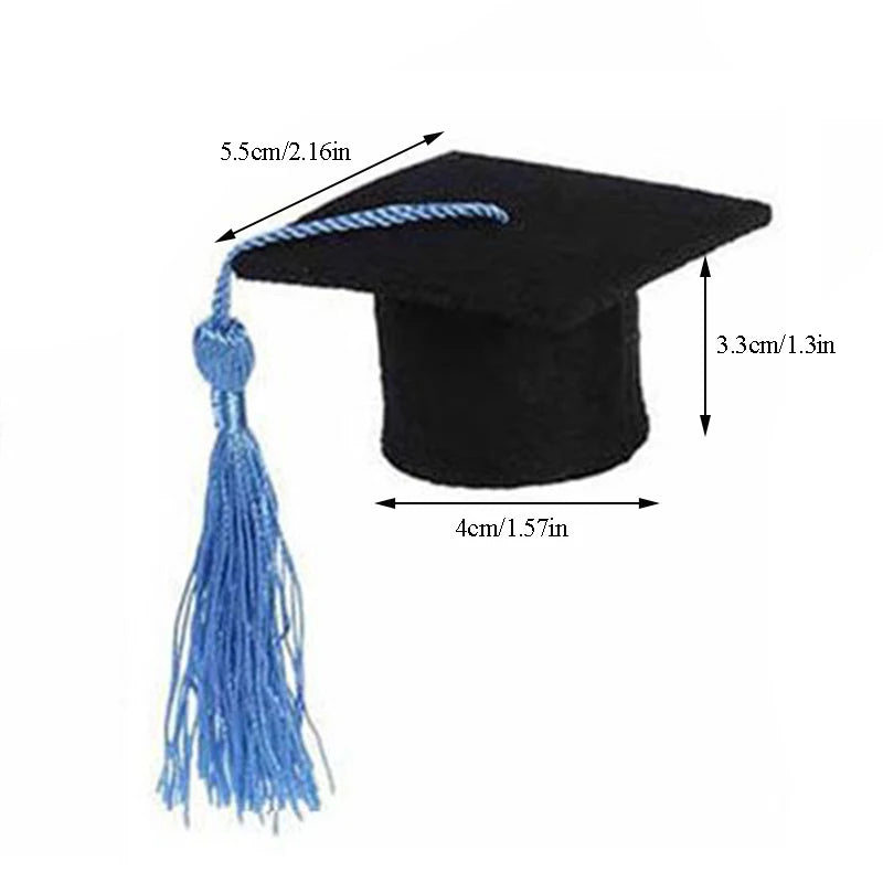 10PCS Mini Graduation Hat Doctoral Cap Costume Top Hat With Tassels DIY Plush Doll Decor Wine Bottle Decoration