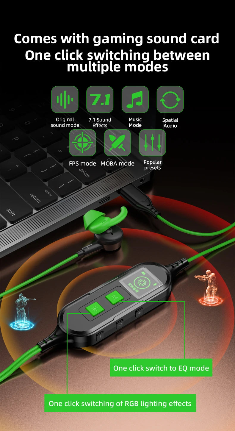 PIVA S6 Pro 13mm Virtual 7.1 Gaming Earphones Type-C 27W PD Fast Charge Built-in Sound Card App for Independent Tuning