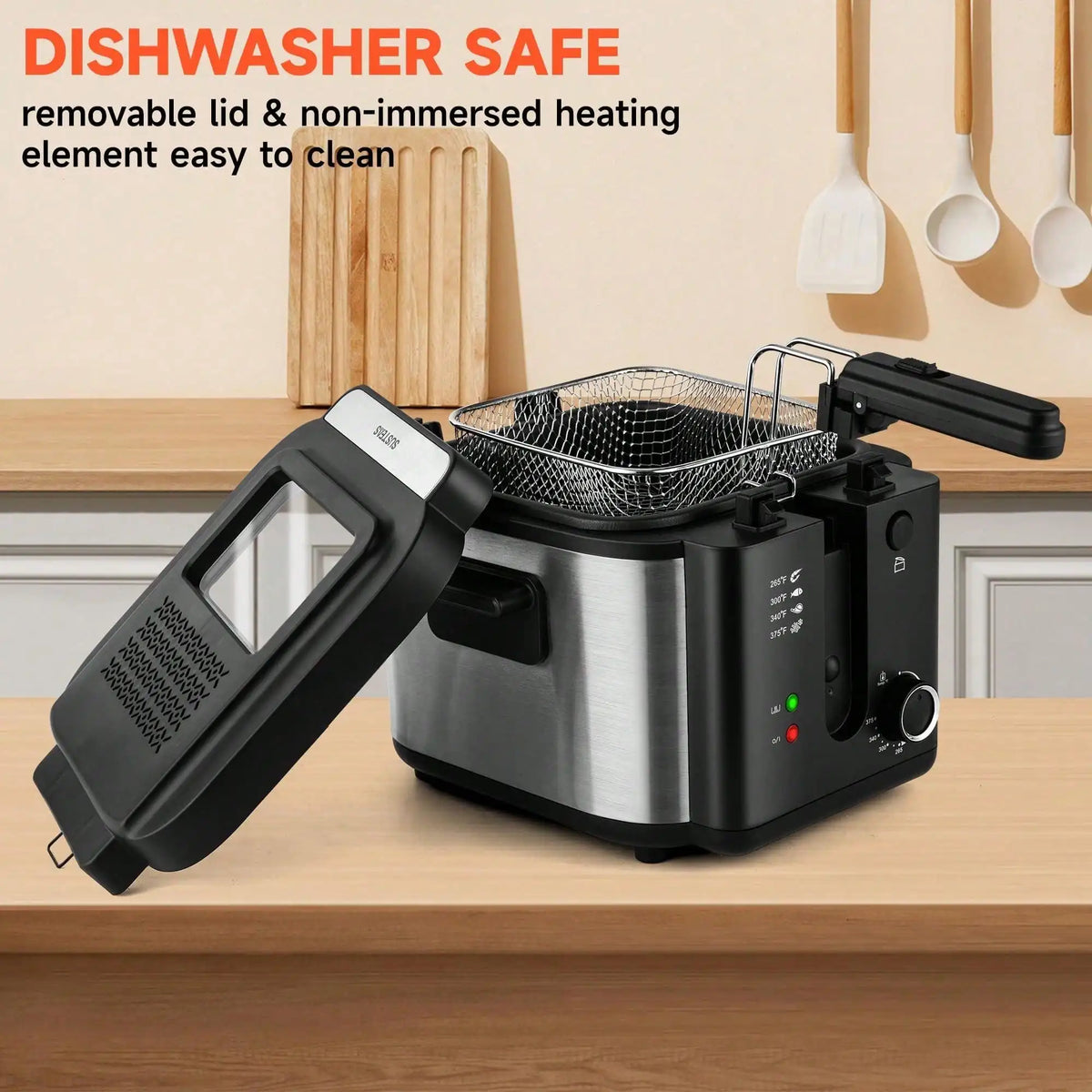 1500W Electric Deep Fryer with Basket, 2.5L 304 Stainless Steel Home Fryer with Temp Control, Removable Lid & Non‑Stick Inner Pot