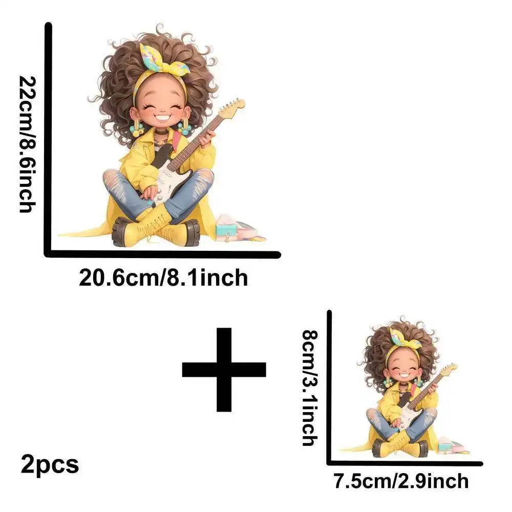 Yellow Guitar Music Girl Heat Transfer Patches For Clothing DIY A-Level Washable T-shirts Iron-on Thermal Stickers