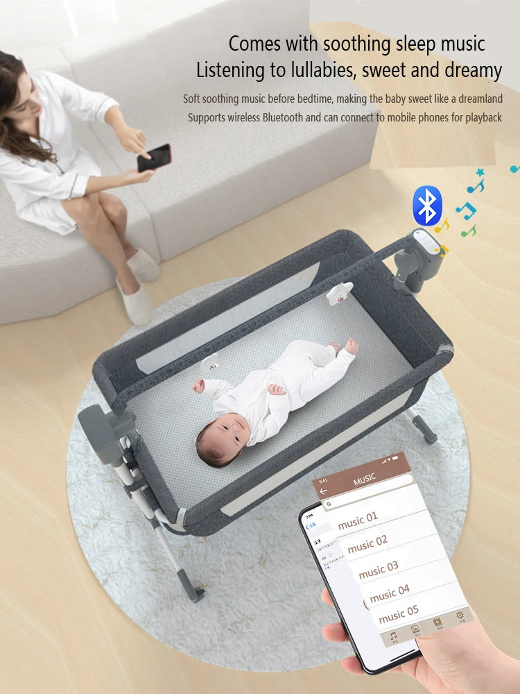 Electric Baby crib, cradle, and baby bed for newborns movable, rocking, smart, and portable crib with Mosquito Net Baby Cot