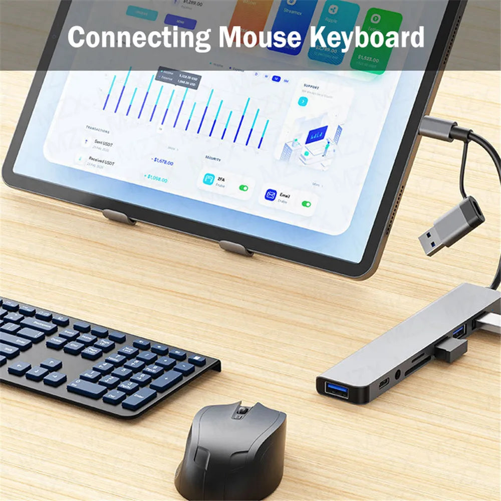 MZX 8 in 1 USB A & Type C Hub Docking Station Multi-Function Adapter with SD/TF Card Reader And Audio for Laptop PC Accessories