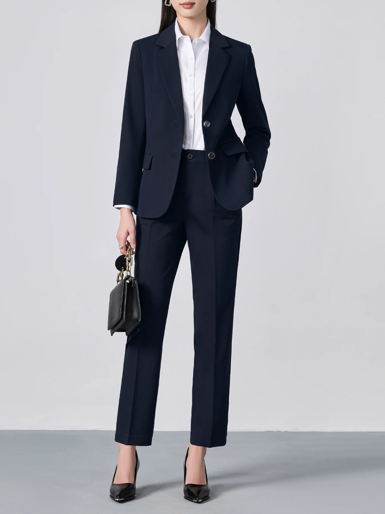 Single-Breasted Notch Lapel Suit Set: Slim-Fit Blazer & Formal Trousers, Minimalist Commuter Style with Elegant Sophistication