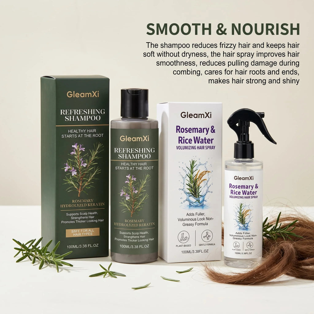 Rosemary Shampoo Set With Hair Root Care Spray Volumizing Smoothing Frizz Control Moisturizing Nourishing Scalp Gentle Cleanse