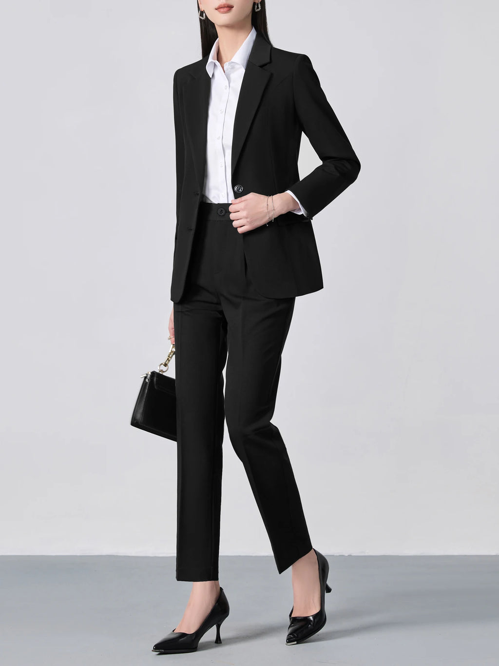 Single-Breasted Notch Lapel Suit Set: Slim-Fit Blazer & Formal Trousers, Minimalist Commuter Style with Elegant Sophistication