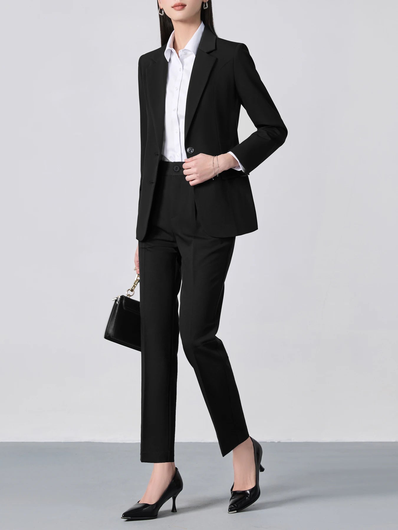 Single-Breasted Notch Lapel Suit Set: Slim-Fit Blazer & Formal Trousers, Minimalist Commuter Style with Elegant Sophistication