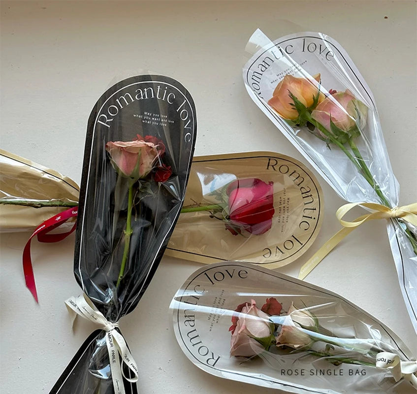 20pcs Valentine'S Day Rose Straight Tube Single Tube Bag Fresh Flower Packaging, Transparent Floral Bouquet Diy Packaging Bag