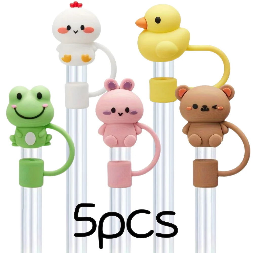 5/10pc Straw Cover Cap Animal Silicone Straw Head Cover Fits 30/40oz Tumbler 0.4in Dustproof Straw Tip Lids For Staly Cup Access