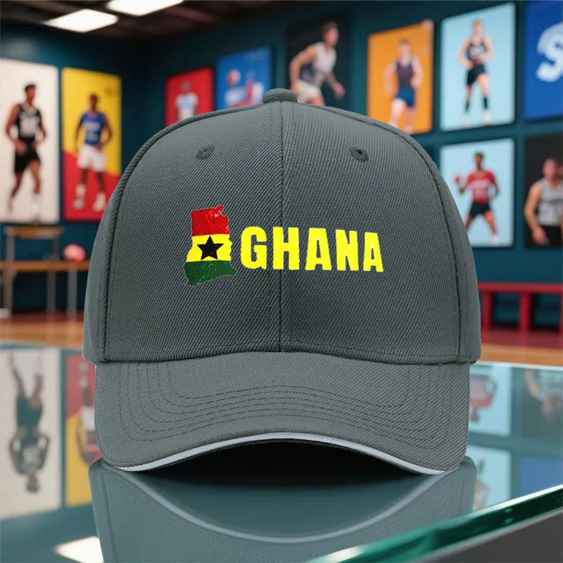 1pc Unisex Baseball Cap, New Style Breathable Black Snapback Hat with Ghana Print for Outdoor Camping, Travel, Running, Yoga, an