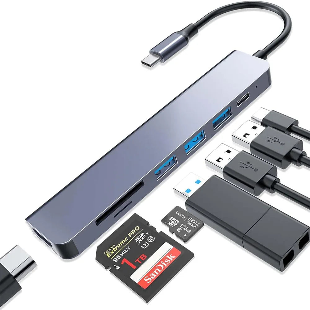 7-in-1 USB C Hub, 4K HDMI USB 3.0 Docking Station, 87W PD Charging, SD/TF Card Reader, Compatible for Laptop, Tablet, Phone