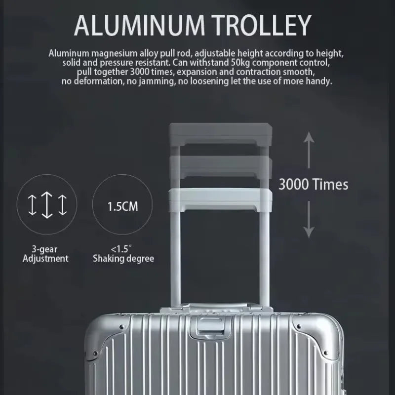 All Aluminum-magnesium Alloy Travel Suitcase High Quality Rolling Luggage 20/24/26/30'' Trolley Luggage Carry-On Cabin Suitcase