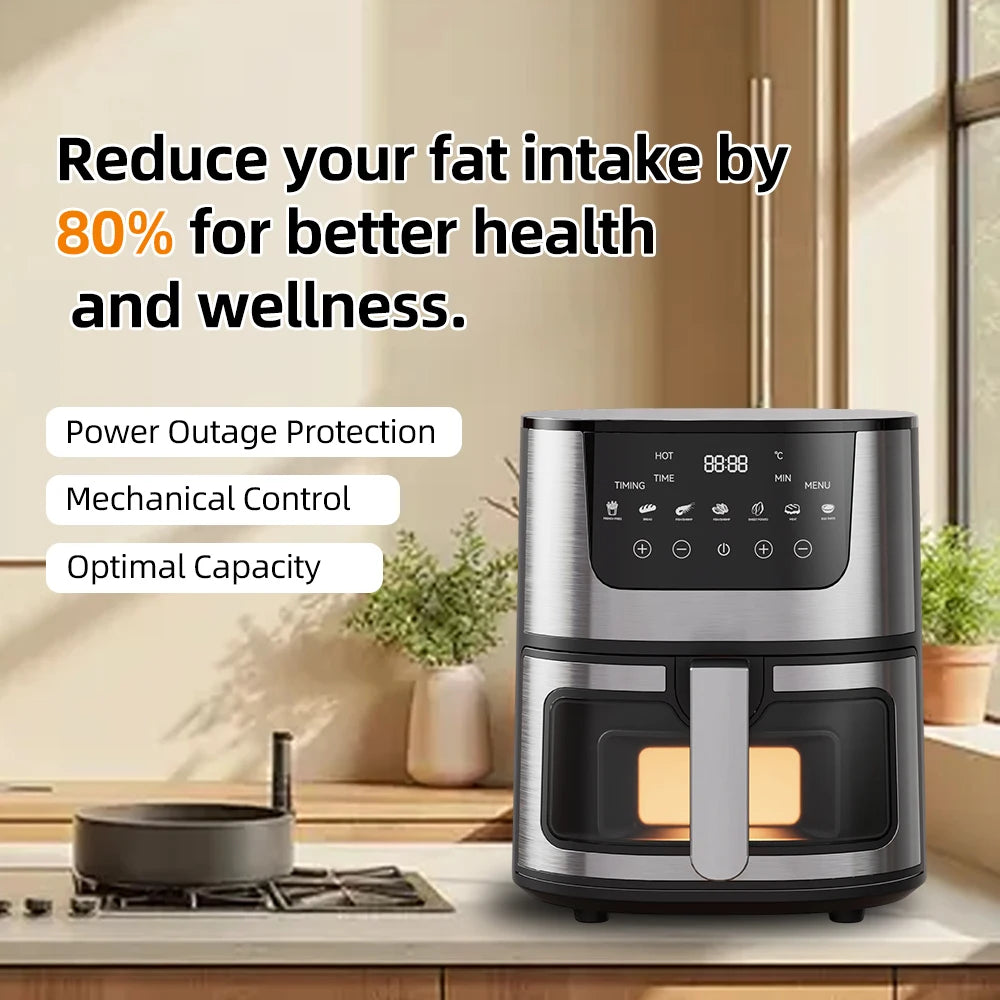 DIVEDEER 7L Household Visual Air Fryer - Large Capacity, Multifunctional, Stainless Steel Design for Home Use (Freidora Aire)