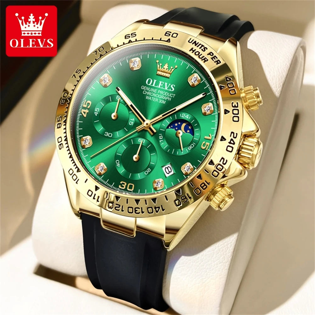 OLEVS 2875 Men Watch Original Fashion Brand Quartz Waterproof Luminous Watch For Man Three Small Dial Sport Moon Phase Watch